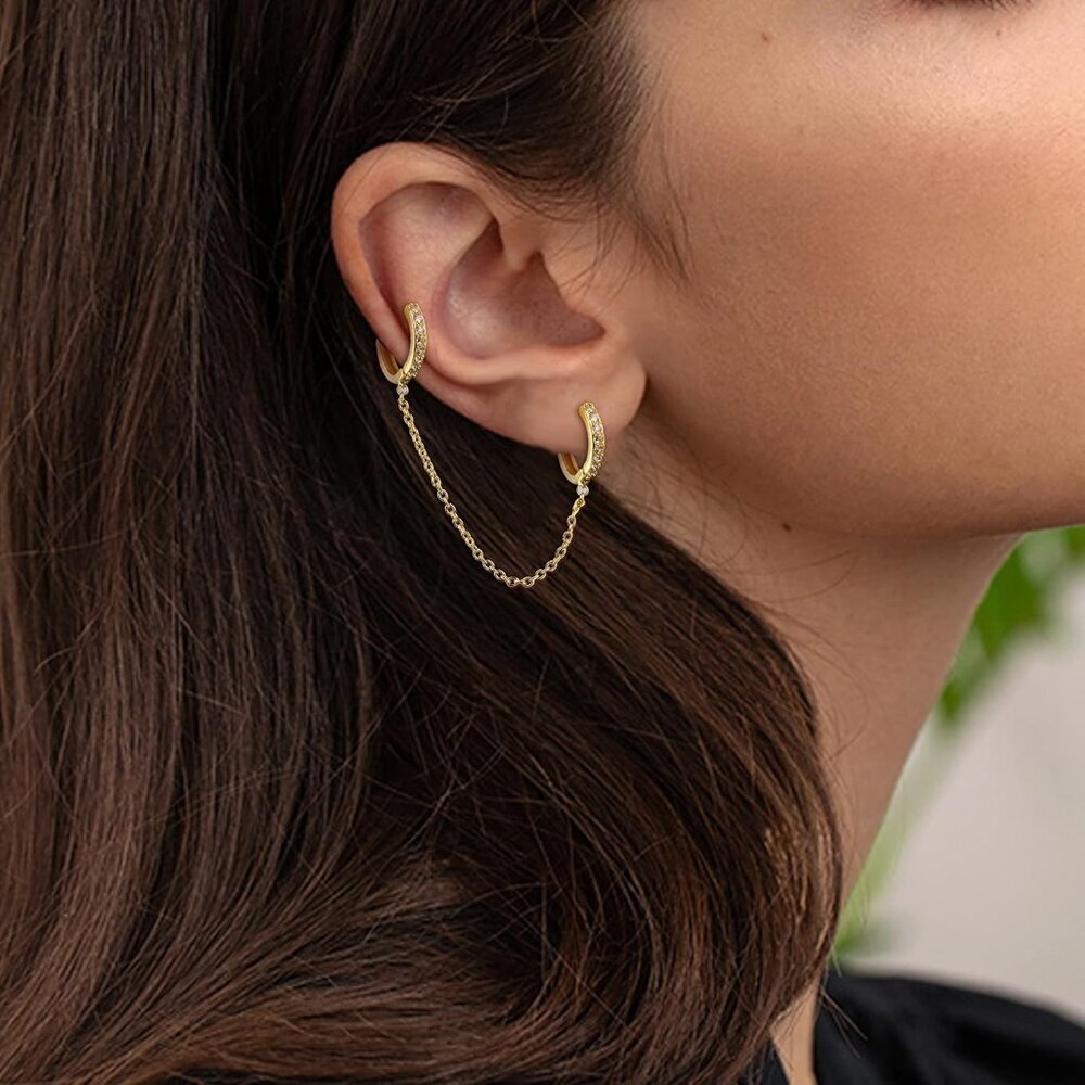 Versatile Gold Plated Double Piercing Earrings Se… - image 4